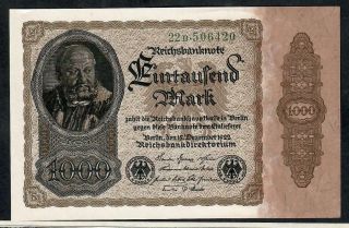 1000 Mark From Germany 1922 Aunc