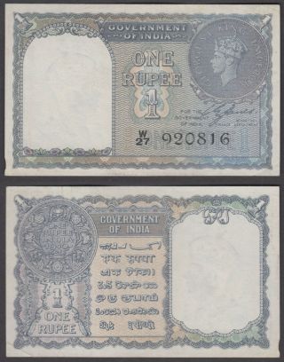 India 1 Rupee 1940 (axf) Banknote Kgvi P - 25a Without Holes