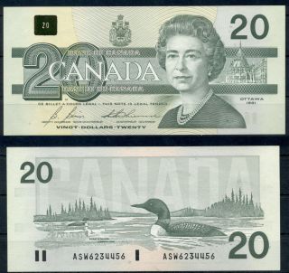 Canada 20 Dollars 1991 Unc Banknote Pick 97b Queen Elizabeth Ii