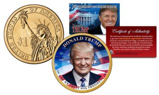Donald Trump 45th President Usa Colorized 2016 Presidential Dollar $1 U.  S.  Coin