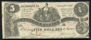 T - 36 1861 $5 Five Dollars Csa Confederate States Of America Currency Note (b)