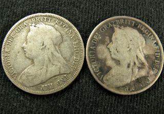 1893,  1895 Great Britain Shillings,  Queen Victoria, .  925 Silver