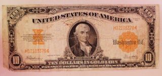 1922 $10.  00 Large Size Gold Certificate Usa