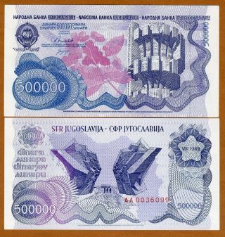 Yugoslavia,  500,  000 (5000000) Dinara,  1989,  Pick 98,  Aa - Prefix,  Unc