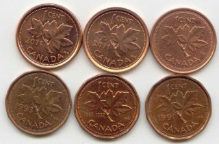 Canada [ 2011 Mag,  Non ] 2002 1993 1992 1991 One Cent Canadian Pennies Penny 1c