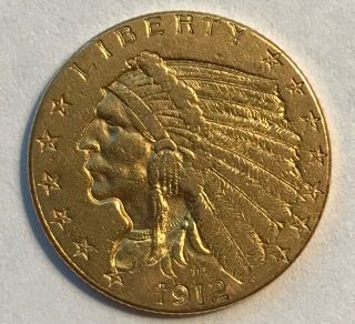 1912 Us $2.  5 Indian Head Quarter Eagle Gold Coin