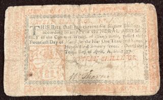 1777 Pennsylvania Colonial Currency Sixteen Shilling Note | Red Note 13723