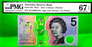 Australia 5 Dollars 2016 Reserve Bank Polymer Gem Unc 67 Value $144