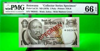 Money Botswana 1 Pula 1979 Spcimen Gem Unc Pick 1 Acs1 Lucky Money Value $720