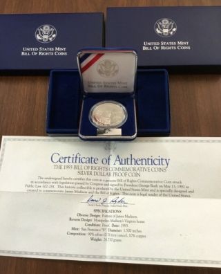 1993 Bill Of Rights Proof Commemorative Silver Dollar Coin