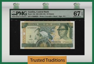 Tt Pk 13b 1991 - 95 Gambia Central Bank 10 Dalasis " D.  Jawara " Pmg 67 Epq