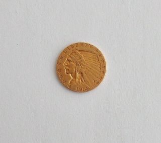 1914 - D Gold $2.  50 Indian Head Quarter Eagle Coin Collector Quality