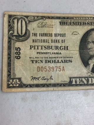 SERIES OF 1929 $10 THE FARMERS NATIONAL BANK OF PITTSBURGH PA NATIONAL CURRENCY 2