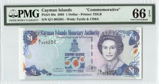 Cayman Islands 2003 P - 30a Pmg Gem Unc 66 Epq 1 Dollar Commemorative
