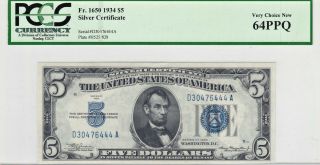 1934 $5 Silver Certificate PCGS 64 PPQ Unc Five Dollars Currency Bank Note 2