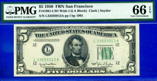 Top Pop 5/0 1950 $5 Frn ( (san Francisco))  Pmg Gem 66epq L33593013a -