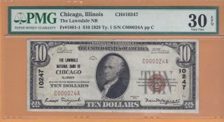 $10 1929 The Lawndale National Bank Chicago Illinois Pmg 30epq Type 1