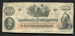 T - 41 1862 $100 One Hundred Csa Confederate States Of America “cs Watermarked”