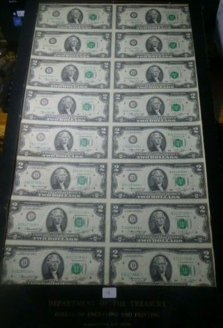 1976 $2 Two Dollar Star Note Uncut Sheet 16pc Federal Reserve Note Currency Bill