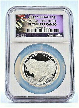 2014p Australia $1 Koala - High Relief Ngc Pf70 Ultra Cameo