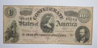 Civil War 1864 $100.  00 Confederate States Horse Blanket Note 698