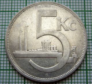 Czechoslovakia 1928 5 Korun,  Industrial Factory,  Silver