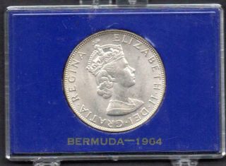 Bermuda 1964 One Crown British Colony.  500 Fine Silver Coin