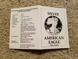 1990 American Eagle One Ounce Proof Silver Bullion Coin and 7
