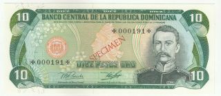 Dominican Republic 10 Pesos Oro " Specimen " 1978 Issue Banknote P119s In Unc