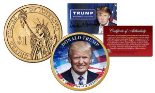 Donald Trump 45th President Usa 2016 Presidential $1 Dollar Golden U.  S.  Coin