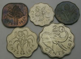 Swaziland 1,  2,  5,  10,  20 Cents 1974 - 5 Coins.  - 501