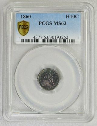 Seated Liberty Usa - Orleans Half Dime 1860 Rainbow Toning Pcgs Ms63 Silver