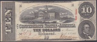 Confederate Csa 1863 T59 Ten Dollar Note