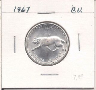 Canada 1967 Bu.  25 Cents Silver Quarter,  Queen Elizabeth Ll.