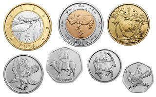 Botswana Animals 7 Coins Set 5,  10,  25,  50 Thebe,  1,  2,  5 Pula Bimetal Unc 2013