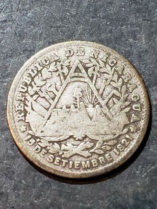Nicaragua 1887 H Silver 10 Centavos Coin