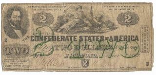 Confederate States Of America $2.  00 Bank Note,  T - 43,  Cr338,  Plt 3,  Good Circ
