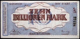Kaiserslautern 1923 10 Trillion Mark Red - Brown Inflation Notgeld 10 Billionen