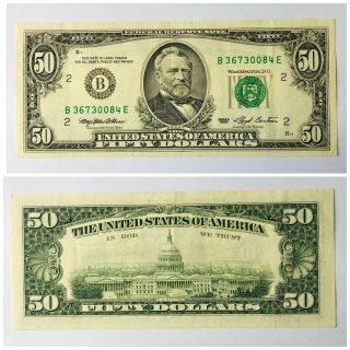 1993 $50 Fifty Dollar Bill Note Federal Reserve Us Currency Old Money B36730084e