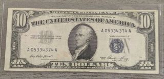 Series 1953 $10 Ten Dollar Silver Certificate Note Old Us Currency W3