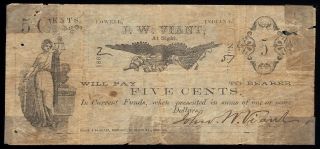 U.  S.  A.  Indiana,  J.  W.  Viant,  Lowell 5 Cents 1862 G/vg