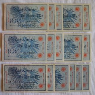 16 X 100 Mark From German Land 1908 With Consecutive Identification Number,  Unc