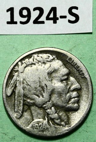 1924 - S Buffalo Nickel Us 5 Cent Coin Vg - Fine Key Date 1,  437,  000 Minted