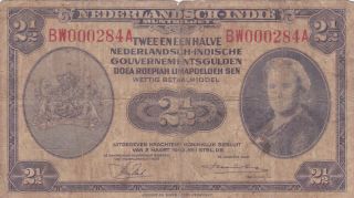 2 1/2 Gulden Vg Banknote From Netherlands Indies 1943 Pick - 112