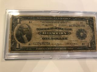 1918 $1 National Currency Blue Seal Federal Reserve Note Frn Boston Ma A - 1 Fr708