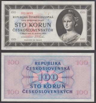 Czechoslovakia 100 Korun 1945 Unc Specimen 3 Dots Banknote Km 67s