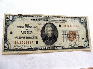 1929 Twenty ($20) Dollar National Currency " B Series " N.  Y.  Federal Reserve Note