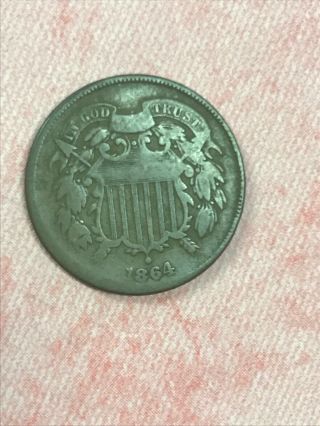1864 Civil War Era Two Cent Piece Us Coin