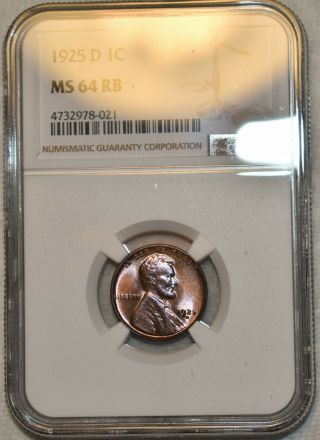Ngc Ms - 64 Rb 1925 - D Lincoln Cent Tons Of Obverse Red And Deeply Toned Reverse