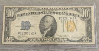 Series 1934 A $10 " North Africa " Wwii Yellow Seal Silver Certificate Note - W4